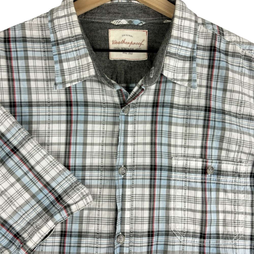 Original Weatherproof Vintage Shirt Mens XXL Blue Gray Plaid Cotton‎ Lightweight